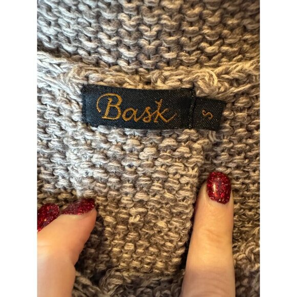 Bask Sweater Women Small Brown Ivory Knit Collared Snap Long Line Cardigan - Picture 7 of 10